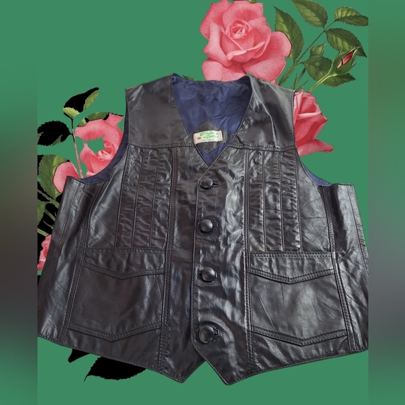 Womens Genuine Leather Black Vest 4 Buttons & Pockets Made In Mexico - Picture 2 of 9